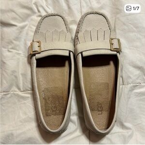 UGG Women's Cream Kiltie Loafers with Gold Buckle